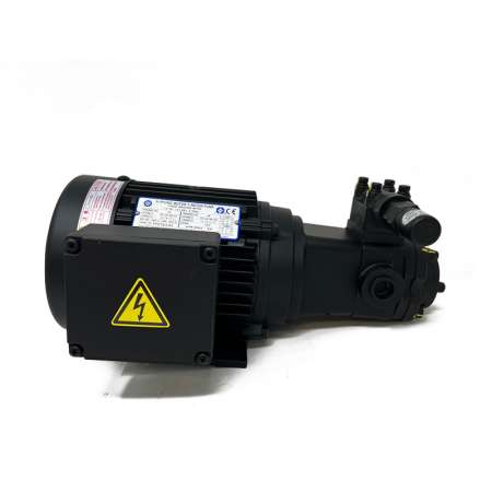A-Ryung Motor T-ROTOR Pump AMTP400-204HAVB, featuring a black motor with a yellow warning symbol and attached control unit.