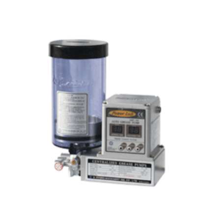 A-Ryung Oil Mist Lubrication Pump AGP-15C-CT featuring a small electric grease pump, transparent grease reservoir, and built-in digital control device for easy lubrication management. Ideal for presses, conveyors, cranes, and various industrial machinery.