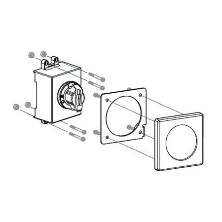 Image of D-Handle for LS MCCB, showing the front view with the handle in the center and accompanying screws.