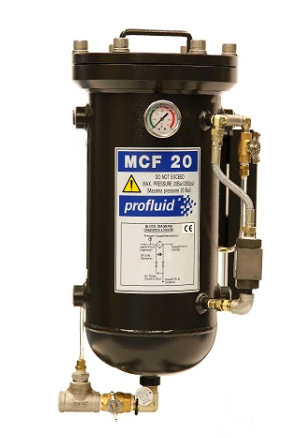 Profluid MCF-20 Filter Vessel Assembly with integrated delta-P meter for high-pressure coolant systems.