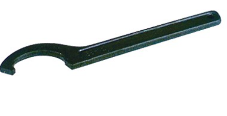 Spanner Hook Wrench 9HC32, designed for ER40 chuck nuts, made from hardened tool steel with a 55-63 mm opening and an overall length of 210 mm.