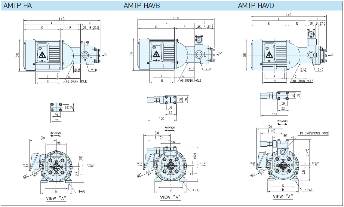 External Dimensions for AMTP-HA, AMTP-HAVB, AMTP-HABD