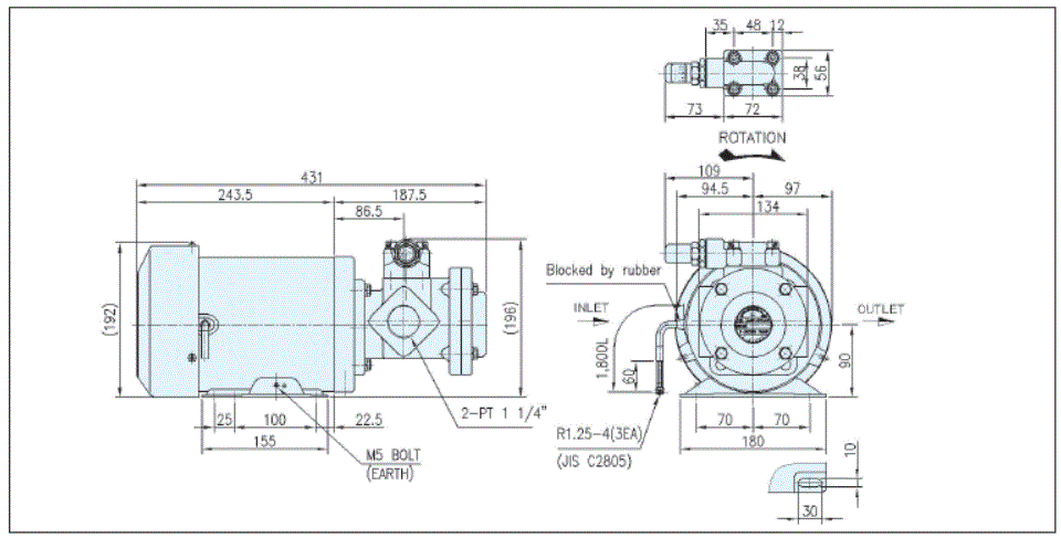 A-Ryung Motor T-ROTOR Pump AMTP1500-320LNVB part drawing and dimensions