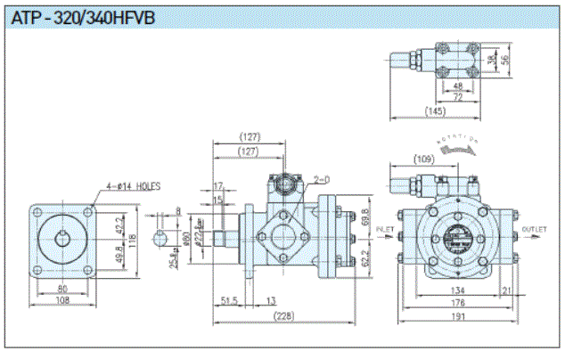 A-Ryung T-ROTOR Oil Pump ATP-340HFVB external dimensions diagram