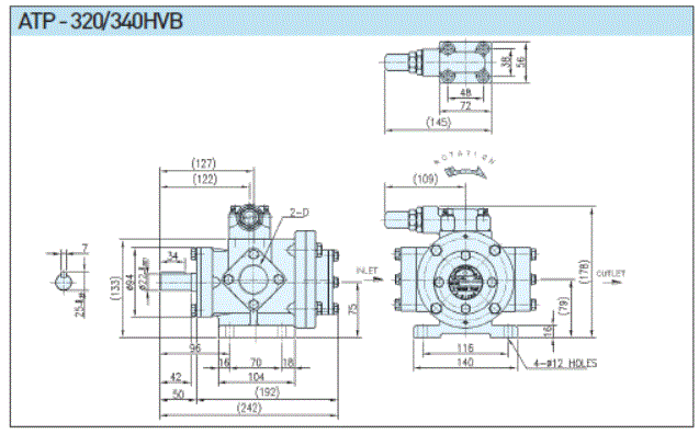 A-Ryung T-ROTOR Oil Pump ATP-340HVB external dimensions diagram