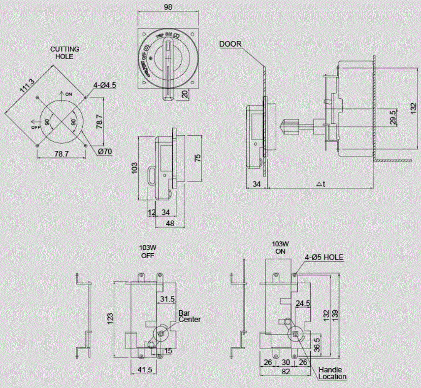 KEM N.F.B Handle KNH-103W Product Drawing