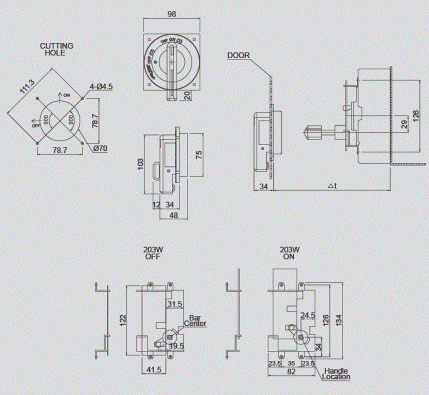 KEM N.F.B Handle KNH-203W Product Drawing