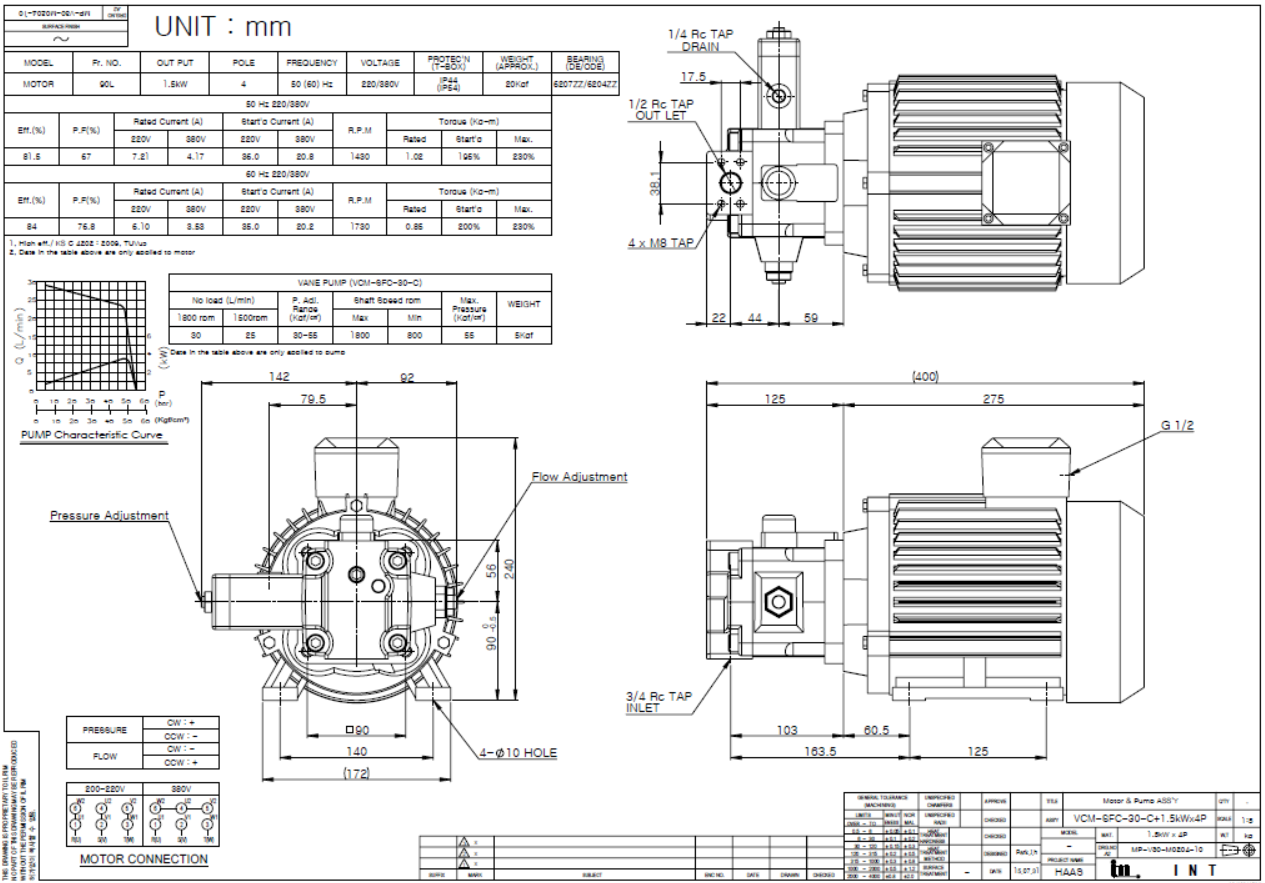 Hydraulic Motor 1.5kW Vane Pump IVP-30C-10 Product Drawing